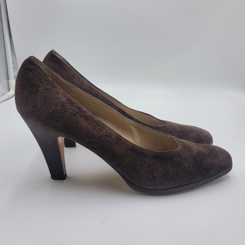 Salvatore Ferragamo Brown Suede Pumps DS 21293 Italian Leather Heels 9.5 AAAA